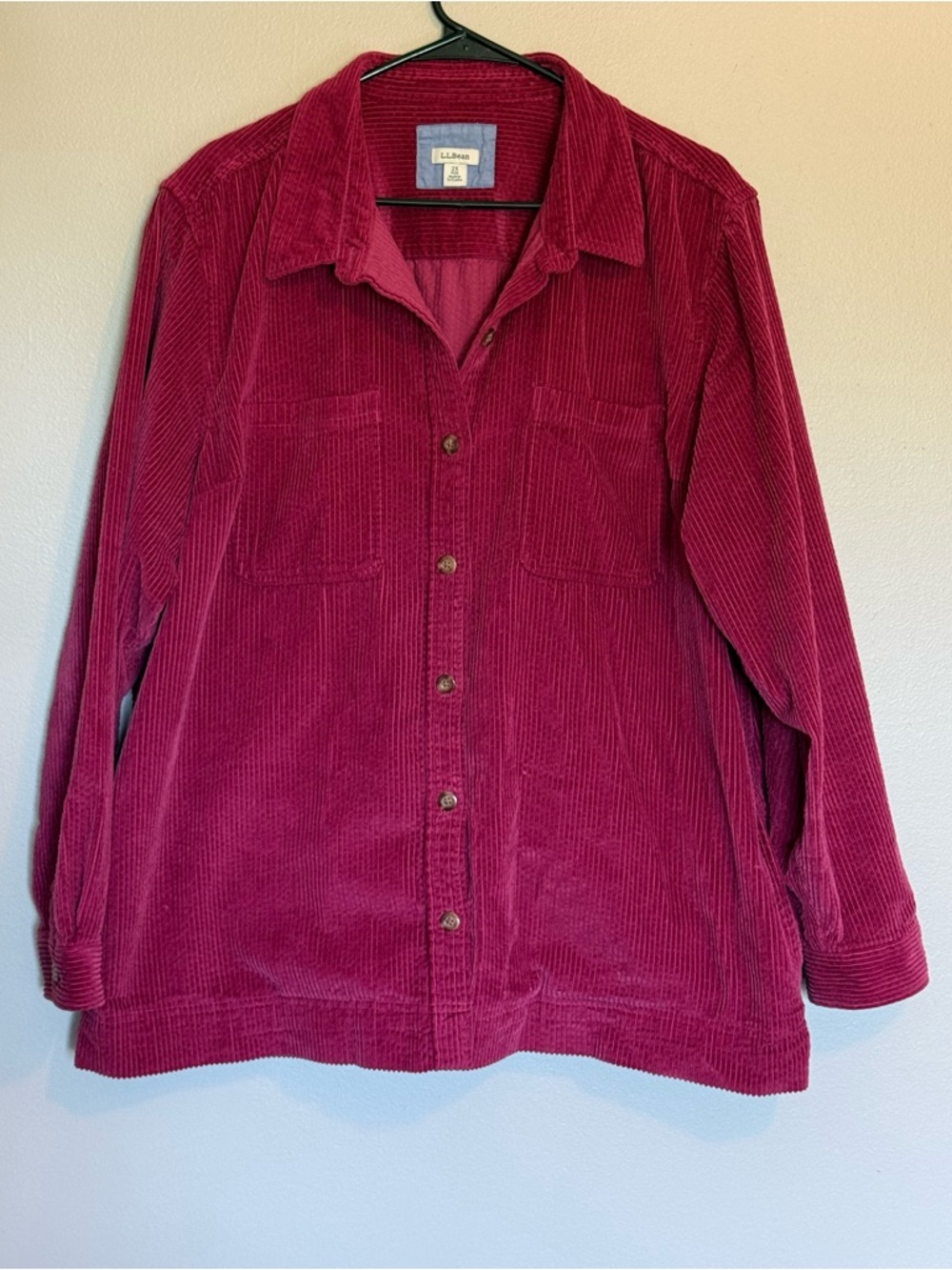 LL Bean Womens 2XL Pink Corduroy Wide Wale Shirt Jacket Shacket Button Up